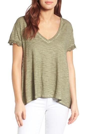 Women's Press Lace Trim High/low Tee - Green