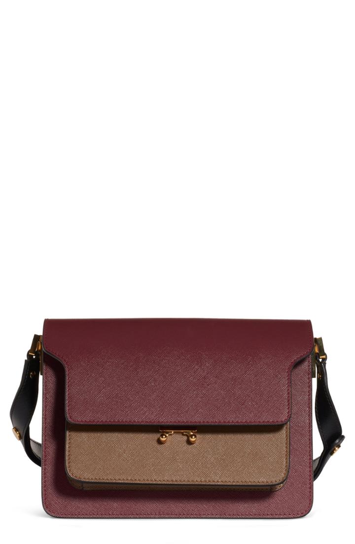 Marni Medium Trunk Colorblock Leather Shoulder Bag - Burgundy