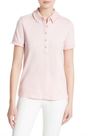 Women's Tory Burch Lacey Ruffle Stretch Pique Polo - Pink