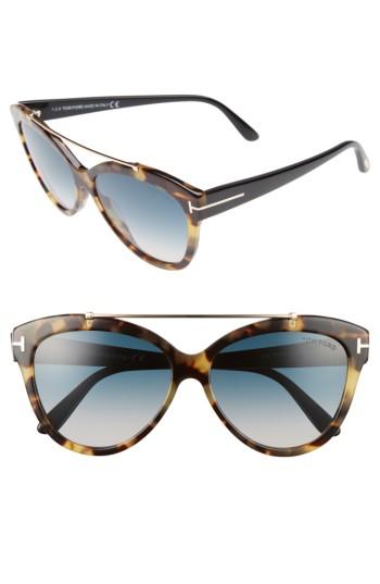 Women's Tom Ford Livia 58mm Gradient Butterfly Sunglasses - Tortoise/ Rose Gold/ Turquoise