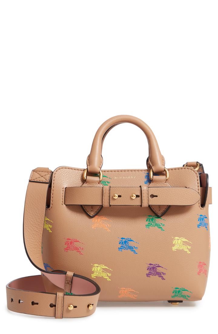 Burberry Baby Belt Bag Rainbow Logo Leather Tote - Beige