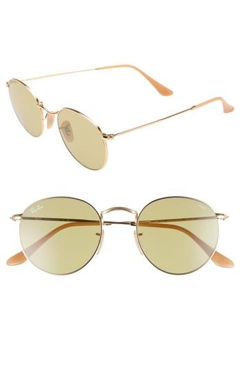 Women's Ray-ban 50mm Polarized Round Sunglasses - Gold Green