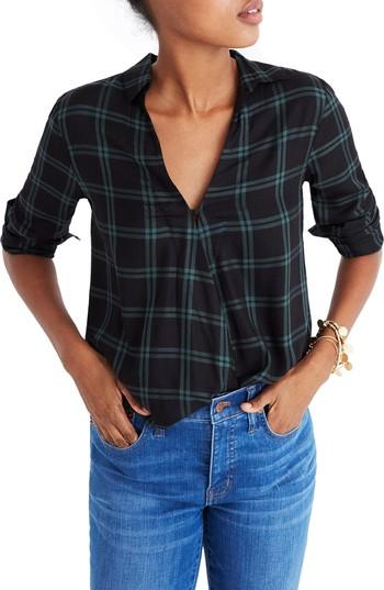 Women's Madewell Plaid Faux Wrap Shirt - Green