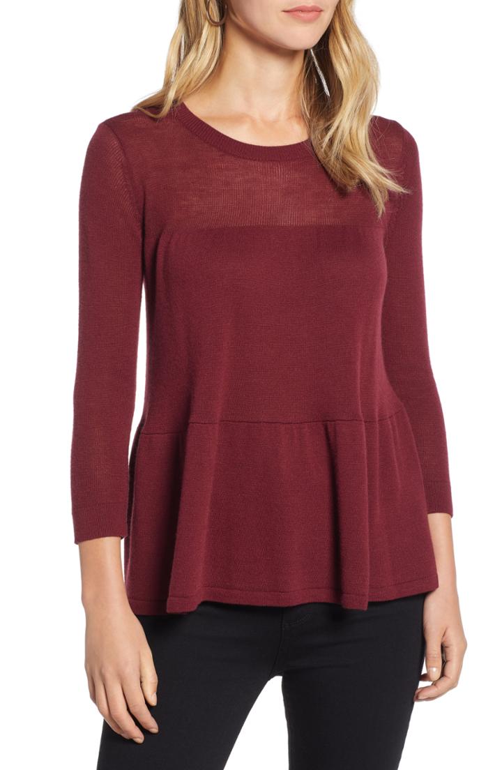 Women's Halogen Tiered Sweater, Size - Burgundy