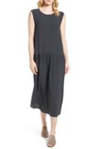 Women's Eileen Fisher Drop Waist Silk Midi Dress, Size - Grey