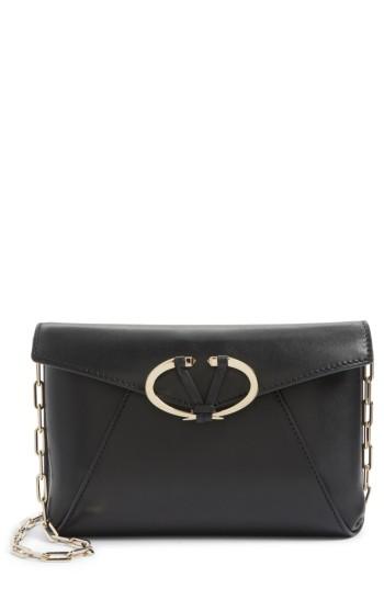 Valentino Garavani V-clasp Calfskin Leather Envelope Clutch -