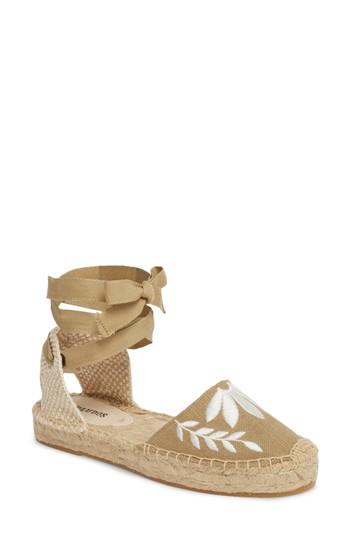 Women's Soludos Embroidered Wraparound Espadrille Sandal M - Brown