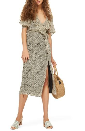 Women's Topshop Floral Angel Sleeve Dress Us (fits Like 0) - Beige