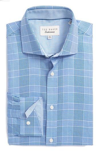 Men's Ted Baker London Endurance Trim Fit Check Dress Shirt - 32/33 - Blue