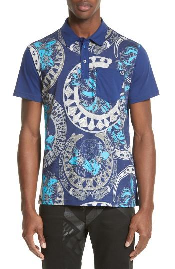Men's Versace Print Polo Eu - Blue