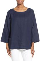 Women's Eileen Fisher Organic Linen Bateau Neck Top, Size - Blue