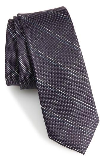 Men's The Tie Bar Wingman Checks Silk Skinny Tie, Size - Purple