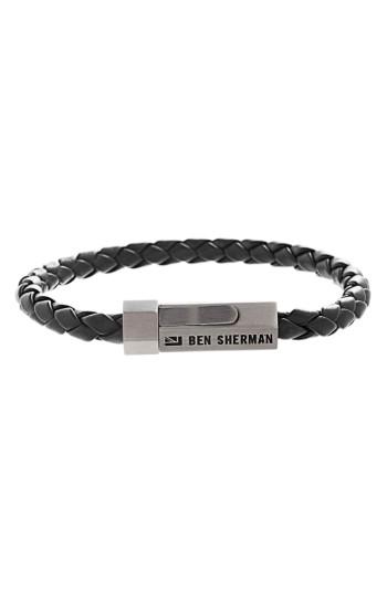 Men's Ben Sherman Snap Braided Leather Bracelet