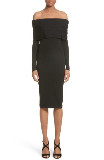 Women's Brandon Maxwell Layered Knit Off The Shoulder Dress - Black