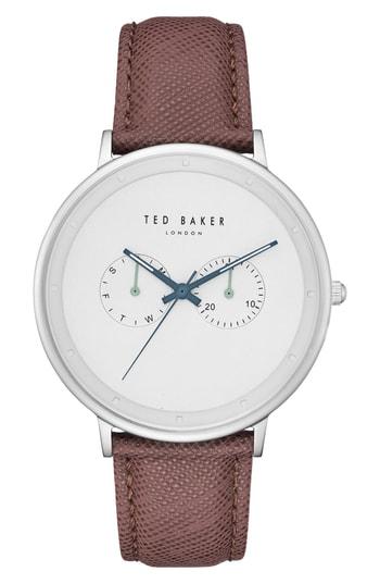 Men's Ted Baker London Brad Multifuntion Leather Strap Watch, 42 Mm