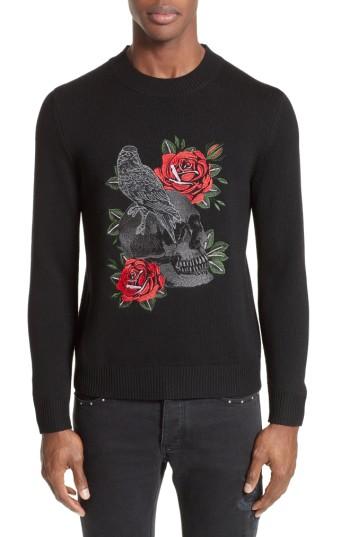 Men's The Kooples Embroidered Skull Wool Blend Sweater