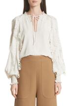 Women's See By Chloe Eyelet Trim Ruffle Sleeve Top Us / 42 Fr - White