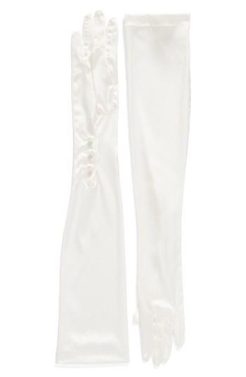 Women's Carolina Amato Opera Length Mousquetaire Stretch Silk Gloves, Size - White