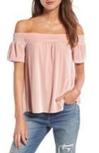 Women's Hinge Off The Shoulder Velvet Top - Pink