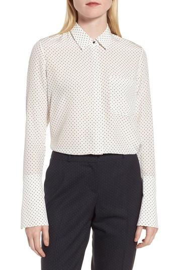 Women's Boss Relline Mini Dot Silk Blouse R - White