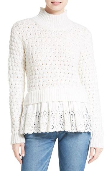 Women's Rebecca Taylor Eyelet Mock Neck Sweater