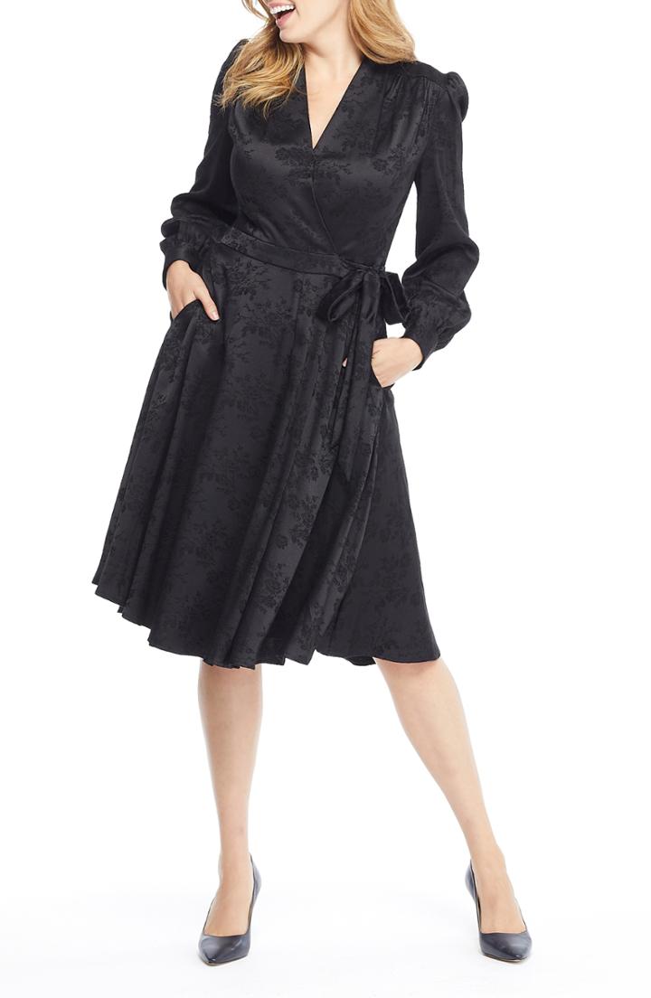 Women's Gal Meets Glam Collection Ivy Bouquet Jacquard Wrap Dress (similar To 16w-18w) - Black