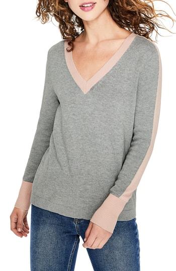 Women's Boden Cricket Cotton Wool Contrast Detail Sweater - Grey