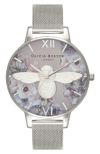 Women's Olivia Burton Watercolor Floral Mesh Strap Watch, 38mm