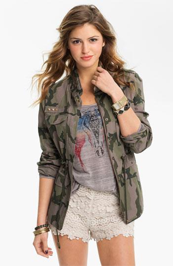 Fire Studded Camo Army Jacket  Juniors  Medium