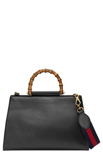 Gucci Large Nymphea Bicolor Leather Top Handle Satchel - Black