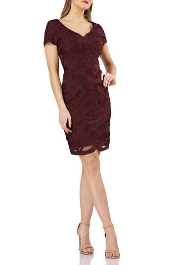 Women's Js Collections Soutache Mesh Sheath Dress - Burgundy