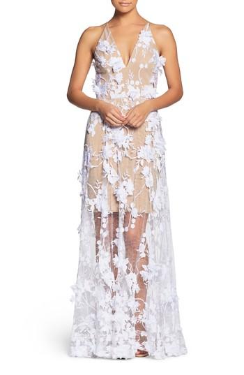 Women's Dress The Population Sidney Deep V-neck 3d Lace Gown - White