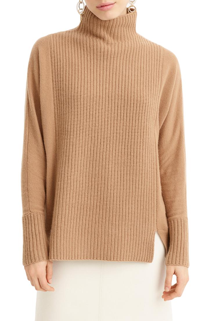 Women's J.crew Mock Neck Cashmere Sweater, Size - Brown