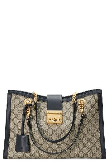 Gucci Medium Padlock Gg Supreme Canvas Tote - Beige