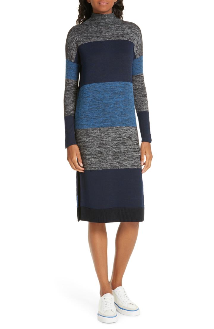 Women's Rag & Bone/jean Bowery Stripe Turtleneck Sweater Dress, Size - Blue