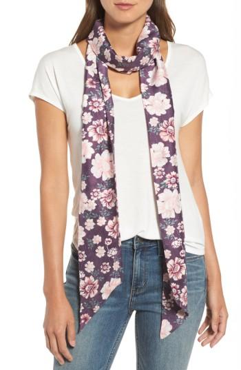 Women's Treasure & Bond Mirrored Floral Silk Skinny Scarf, Size - Purple