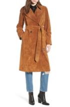 Women's Avec Les Filles Genuine Suede Trench Coat, Size - Brown