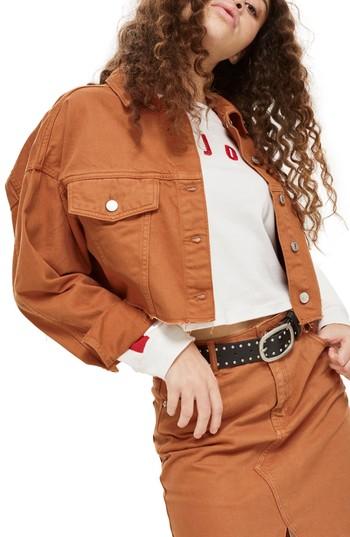 Women's Topshop Raw Edge Crop Denim Jacket Us (fits Like 0) - Metallic