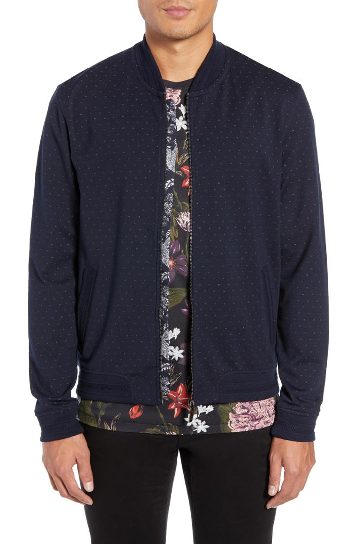 Men's Ted Baker London Ruubes Slim Fit Bird's Eye Knit Bomber Jacket (s) - Blue
