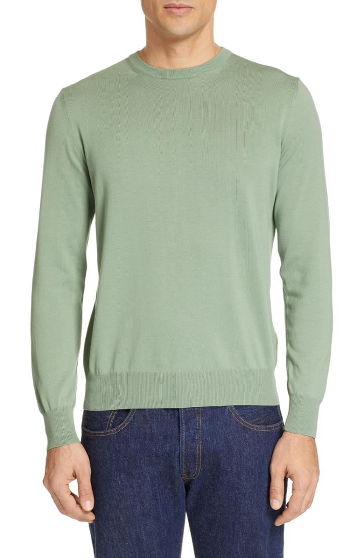 Men's Canali Crewneck Cotton Sweater Us / 50 Eu R - Green