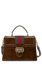 Gucci Linea Crystal Clasp Leather Satchel - Brown