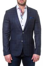 Men's Maceoo Descartes Check Linen & Cotton Blend Sport Coat (l) - Blue