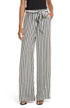 Women's Frame Stripe Wide Leg Silk Pants - Black
