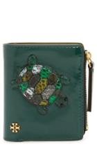Women's Tory Burch Mini Turtle Genuine Snakeskin & Leather Wallet - Green