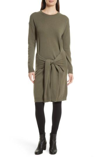 Women's Vince Long Sleeve Tie Waist Sweater Dress - Green