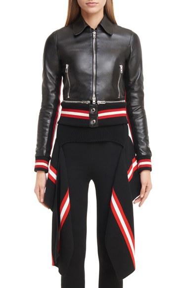 Women's Givenchy Lambskin Leather Jacket With Zip Off Hem