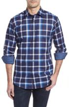Men's Bugatchi Shaped Fit Windowpane Plaid Sport Shirt, Size - Blue
