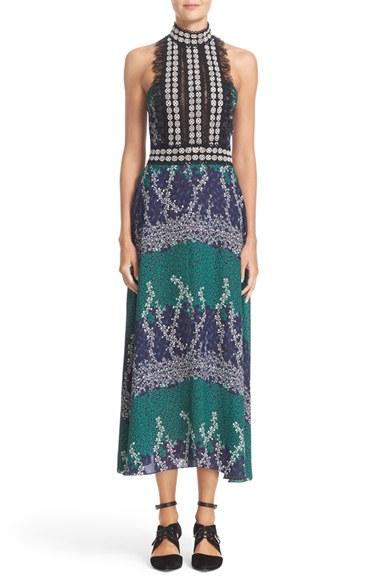 Women's Yigal Azrouel Lace Trim Ivy & Paisley Print Maxi Dress