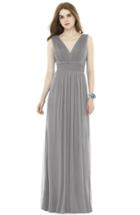 Women's Alfred Sung V-neck Pleat Chiffon Knit A-line Gown