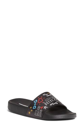 Women's Dolce & Gabbana Mural Graffiti Slide Sandal Us / 35eu - Black